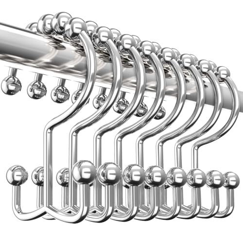 Utopia Bedding Double Glide Shower Curtain Hooks, 12 Pack, Nickel | Premium rust-resistant shower curtain rings provide reliable performance in bathrooms, guest rooms, and hotels - color: Nickel