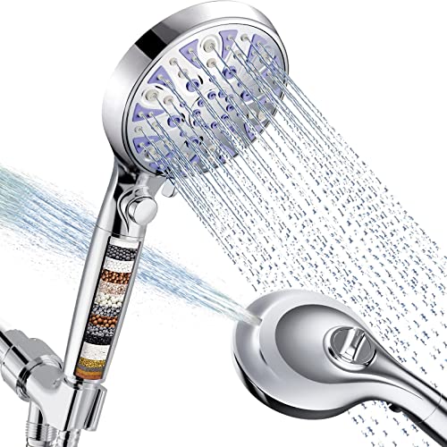 High Pressure 9-mode Filtered Handheld Shower Head with ON/OFF Pause Switch | Detachable Showerhead, 15 Stage Water Softener Filters for Hard Water Remove Chlorine, Meet cUPC and CEC Certification - color: Star Silver