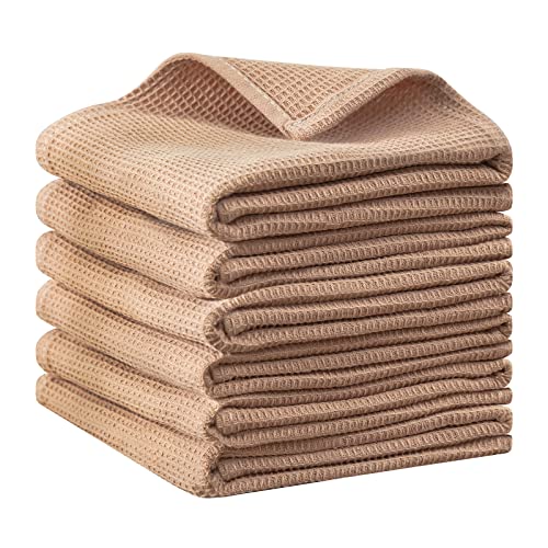 QUILTINA Dish Towels Set, 100% Cotton Waffle Weave Kitchen Towels 6 Pack, 17 x 25 Inches, Super Absorbent for Drying and Cleaning, Brown - color: Brown, size: 17 x 25 - 6 Pack