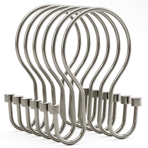 Bathway Shower Curtain Hooks, 24Pcs Nickel Shower Curtain Rings with Cylindrical Design, Metal Shower Curtain Hooks Rust Proof, Smooth Glide Double Shower Hooks Rings for Shower Curtain - color: Nickel, style: Minimalist Shower Hooks with Cylinders