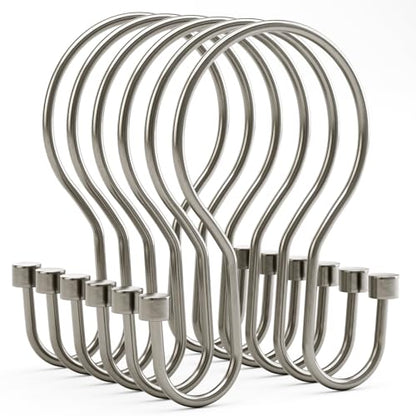 Bathway Shower Curtain Hooks, 24Pcs Nickel Shower Curtain Rings with Cylindrical Design, Metal Shower Curtain Hooks Rust Proof, Smooth Glide Double Shower Hooks Rings for Shower Curtain - color: Nickel, style: Minimalist Shower Hooks with Cylinders