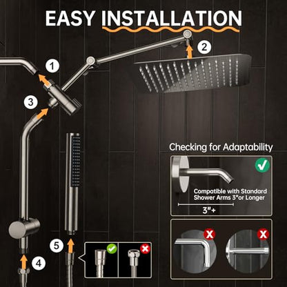 Veken 10" Luxurious Brushed Nickel All Metal Rain Shower Head with Handheld Spray Combo, High Pressure Rainfall Square Shower Heads with Extension Arm, Wide Dual Showerhead, Bathroom Accessories - color: Brushed Nickel