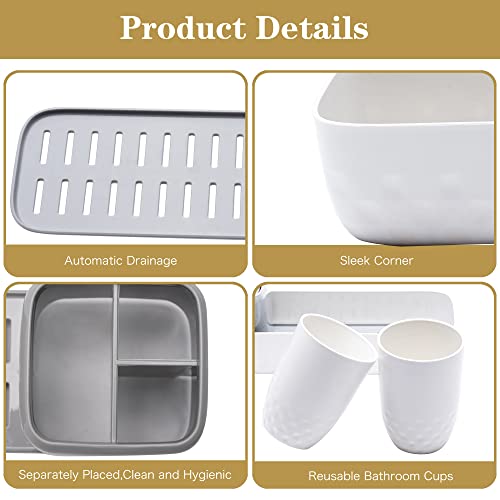 Ayswupt Toothbrush Holders for Bathrooms,Kids Electric Toothbrush Holder with 2 Cups Set,White Tooth Brush Toothpaste Caddy Storage,Small Bathroom Countertop Organizer Stand for Men Farmhouse Family