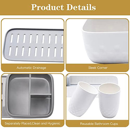 Ayswupt Toothbrush Holders for Bathrooms,Kids Electric Toothbrush Holder with 2 Cups Set,White Tooth Brush Toothpaste Caddy Storage,Small Bathroom Countertop Organizer Stand for Men Farmhouse Family