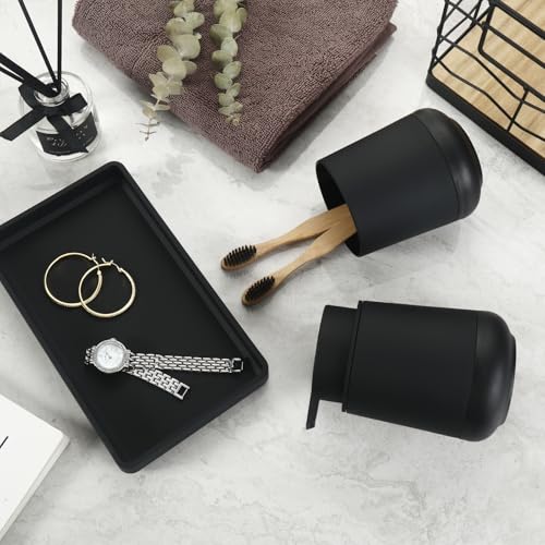 GAHEFY Black Bathroom Countertop Accessories Set - Soap Dispenser and Toothbrush Holder with Silicone Boot,Vanity Tray (Black Liquid) - color: Black Liquid