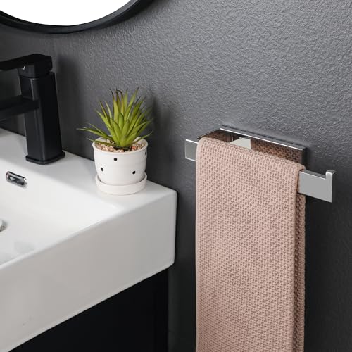 Sayayo Chrome Towel Bar for Bathroom Wall, 10 Inch Hand Towel Holder | SUS304 Stainless Steel Towel Ring, Kitchen Towel Rack Modern Square - color: Chromed