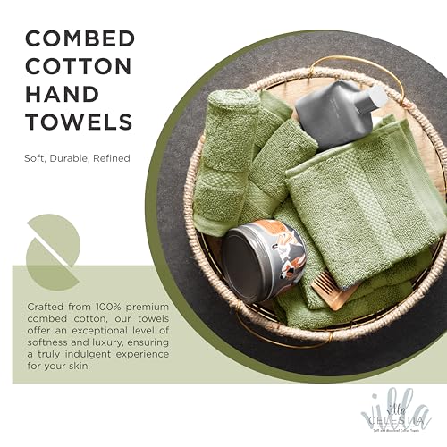 Villa Celestia Cotton Hand Towels Set of 2, 16 x 28, Oeko-TEX Certified, Quick Dry, Sage - color: Sage, size: Hand Towel - Pack of 02
