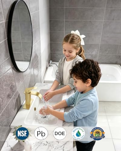 Waterfall Single Handle Bathroom Sink Faucet with Drain Gold | Brushed Gold Vanity Faucet with Pop-up Drain, Ceramic Valve, for 1 or 3 Hole Modern Bathrooms. - color: Light Gold