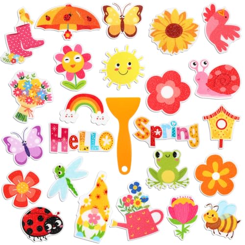Yaomiao 24 Pcs Non Slip Bathtub Stickers Shower Stickers Flower Bee Anti Slip Decal Threads Adhesive Appliques with Scraper Adhesive Decals for Safety Bathroom Tubs, Shower Floor, Stairs - style: Spring