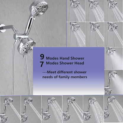 2 Handle Shower Faucet Set Tub Spout Chrome Shower Trim Kit Valve | 9 Modes Hand Shower, 7 Modes Shower Head, Dual Head Work independently /Work Together, Brass Valve, NPT 1/2" US Connection - color: Chrome, style: Style B