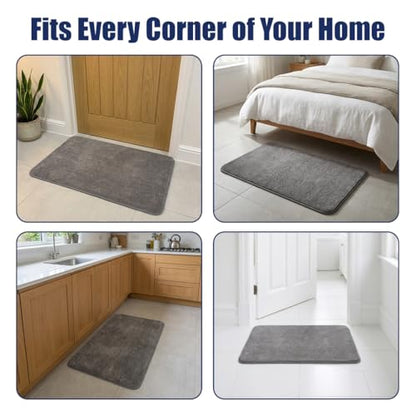 Muddy Mat® CloudStep Bathroom Rugs 2 Piece Set, Non Slip Bath Mats for Bathroom, Absorbent Memory Foam Chenille, Machine Washable Quick Dry Toilet Rug Set, Grey 20"x30" + 20"x20" U-Shaped - color: Grey