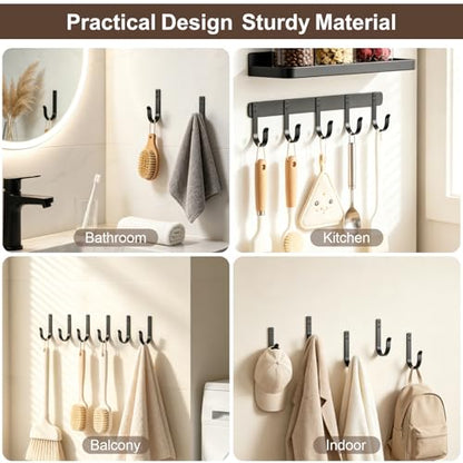 10 Pack Large Black Metal Wall Hooks for Coats and Towels | Screw mount hardware, outdoor closet door bathroom use, backpack robe utility - color: 10PACK + Black