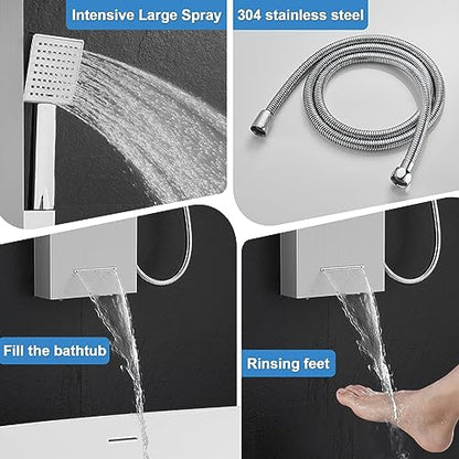 ROVOGO Shower Panel Tower System with Led Lights - Battery Powered, 46.5" | Rainfall Waterfall Shower Head, 2 Body Jets, Handheld and Tub Spout, Stainless Steel Shower Column with Brass Valves, Brushed - color: Brushed-2 jets