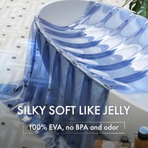 AmazerBath No Hook Shower Curtain and Liner 3-in-1, Luxury Heavy Duty Clear Blue No Hook Shower Liner, 72x75 100% EVA Hookless Shower Curtain with 3 Heavyweight Stones - color: Rainbow Oceanic