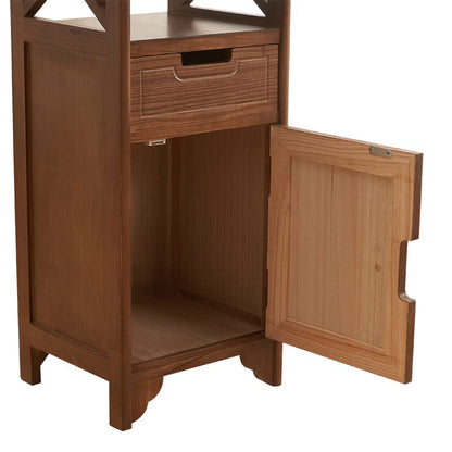 30 Inches Tall End Table, Fully Assembled Bathroom Floor Cabinet with Shelf and Storage, No Assembly Nightstand with Drawer for Bedroom-Walnut | Solid Wood; No Assembly; 30-Inch Tall; Drawer Storage; Slim Bathroom Cabinet; Side & End Table; Floor Storage