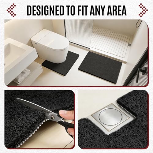 32 * 24in Shower Mat Bathtub Mat Non Slip | Bathmats Non Slip, Quick Drying Foot Scrubber Loofah Mats for Inside Shower, Tub, Bathroom, Home, Black - color: Black, size: 32" x 24" (Rectangular)