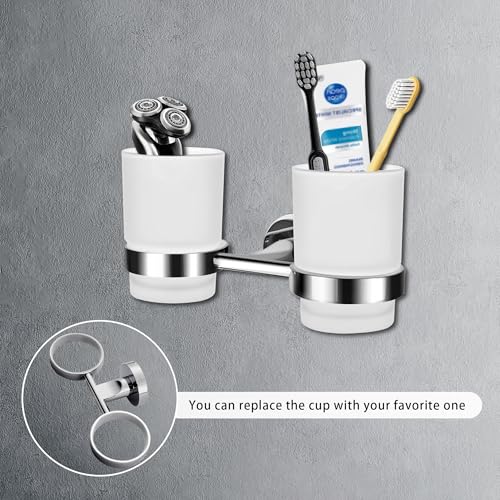 Wall Mounted Toothbrush Holders Set | Stainless Steel Bathroom Tooth Brush Holder, with 2 Glass Toothpaste Cups, Toothbrush Caddy Storage, for Kids & Adult, Couple - size: Couple