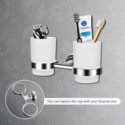 Wall Mounted Toothbrush Holders Set | Stainless Steel Bathroom Tooth Brush Holder, with 2 Glass Toothpaste Cups, Toothbrush Caddy Storage, for Kids & Adult, Couple - size: Couple