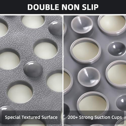 Shower Mat Non Slip: 35.4" x 23.6" Large PVC Heavy Shower Mats for Inside Shower - Quick Dry Shower Foot Scrubber Matt with Drain Hole and Suction Cups for Elderly - color: Grey