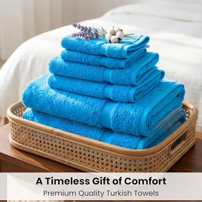 SALBAKOS 100% Turkish Cotton Bathroom Towel Set of 6-Piece, Aqua | 630 Gsm Thick Super Soft Highly Absorbent 2 Bath + 2 Hand + 2 Washcloth Towels Sets, Giftable, Hotel Quality, Made in Turkey - color: Aqua, size: 6 Piece Towel Set