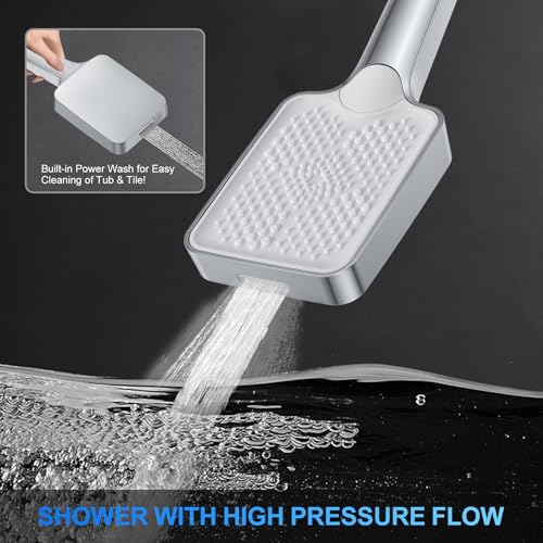 Shower Faucet Set, 12" Ceiling Mount Rainfall Shower System with 2 Rain Shower Head and Multi-function Handheld Head Push Button Diverter Shower Faucet Trim Kit (12", Polished Chrome) - color: Chrome Polished, style: 12"-Ceiling-01