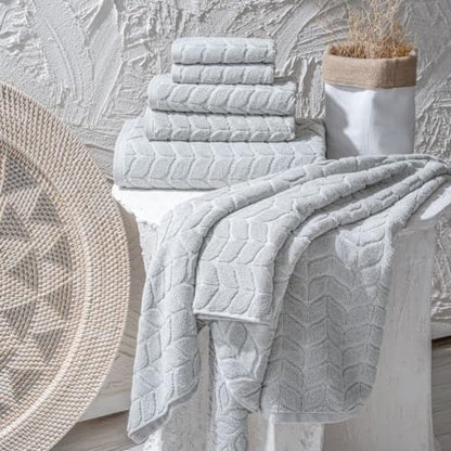 BAGNO MILANO Turkish Cotton Bath Towels, Hand Towels - Soft Plush Jacquard Collection - Highly Absorbent Towel Set (Light Grey, 6 pcs Towel Set) - color: Light Grey, size: 6 pcs Towel Set