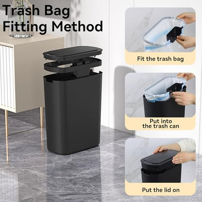 5 Gallon Motion Sensor Bathroom Trash Can Automatic Garbage Cans with Lid Touchless Smart Slim Plastic Trash Bin for Kitchen, Bedroom, Toilet, Office, Living Room - color: Black