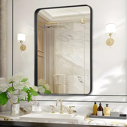 Fabuday Bathroom Mirror for Over Sink - 24x32 Inch Rectangle Black Framed Mirror for Bathroom, Metal Frame Bathroom Vanity Mirror Wall Mounted for Restroom, Farmhouse, Living Room, Hallway - color: Black, size: 32"L x 24"W