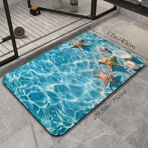 Starfish Bathroom Mat, Non Slip Rubber Backed Fast Dry Bath Rug, Thin Bath Mat for Bathroom Kitchen 17"x30" - color: Starfish
