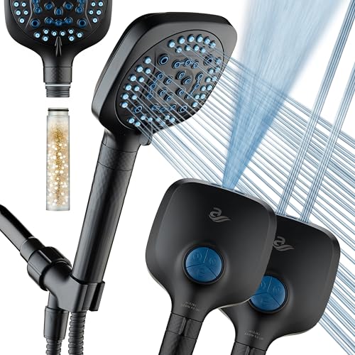 AquaCare 4X 10-Mode High Pressure Hand Shower w/Filter & 2-mode Power Wash | Filters Chlorine & Toxins, Softens Hard Water for Healthy Skin & Hair. Handheld Power Head Cleans Tub, Tile & Pets / Black - color: Matte Black