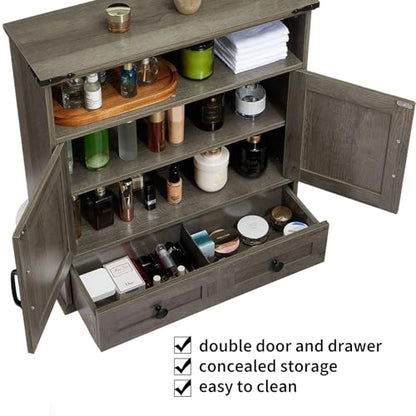 Bathroom Cabinet with Double Barn Doors – Wall Mounted Medicine Cabinet over Toilet with Adjustable Shelf & Drawer, 25" Wide Hangging Storage Cabinet for Bathroom, Kitchen, Laundry, Entryway Gray - color: Grey