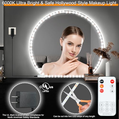 LED Vanity Mirror Lights for Makeup Dressing Table Vanity Set 13ft Flexible LED Light Strip Kit 6000K Daylight White with Dimmer and Power Supply, DIY Mirror, Mirror not Included | 13ft Flexible Vanity Set 13ft Flexible LED Light Strip Kit, Dimmer and Pow
