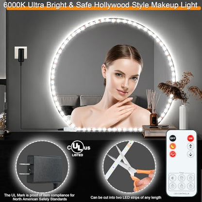LED Vanity Mirror Lights for Makeup Dressing Table Vanity Set 13ft Flexible LED Light Strip Kit 6000K Daylight White with Dimmer and Power Supply, DIY Mirror, Mirror not Included | 13ft Flexible Vanity Set 13ft Flexible LED Light Strip Kit, Dimmer and Pow