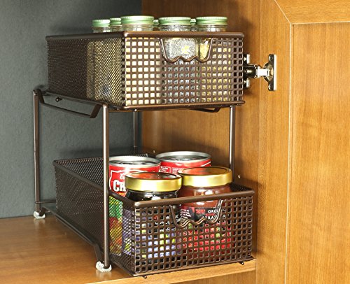 Deco Brothers 2 Tier Bathroom Storage Organizer with Pull-Out Drawer Bronze - color: Bronze