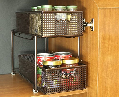 Deco Brothers 2 Tier Bathroom Storage Organizer with Pull-Out Drawer Bronze - color: Bronze