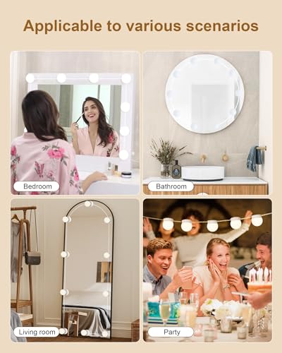 10 Bulbs LED Vanity Lights for Mirror, 3000K 4000K 6500K & 10-Brightness, Wire Length Adjustable, USB Cable, Hollywood Mirror Lights for Makeup Dressing Room Bathroom, White - size: 10 Dimmable Bulbs
