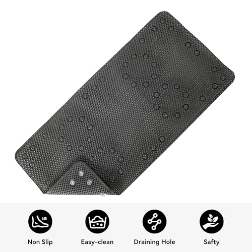 Bathtub Mat Non Slip, Soft Foam Bath Mat for Tub, Bathtub Mat with Drain Holes, Suction Cups Shower Mat (Black, 36''X17'') - color: Black