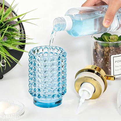 Glass Foaming Soap Dispenser, Blue Foam Hand Soap Dispenser, Bathroom 12 Oz Large Bottle with Gold Pump, Refillable Lotion Pump Container for Bathroom, Kitchen,Hand Soap, Dish Soap, Shampoo - color: Blue