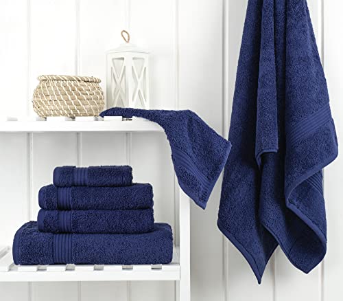 Cotton Paradise 100% Cotton Turkish Towel Set, Soft Absorbent Quick Dry, 6 Piece Towel Set, Navy Blue - color: Navy Blue, size: (27"x54") +( 16"x28") + (13"x13")