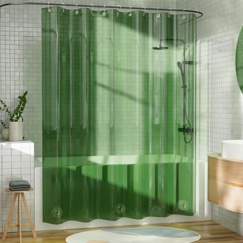 AmazerBath Shower Curtain Liner for Summer, 100% EVA Clear Green Heavy Duty Luxury Shower Curtain and Liner 2-in-1, 72x72 Plastic Weighted Shower Liner, 12 Rustproof Grommets & 3 Heavyweight Stones - color: Rainbow Emerald, size: 72"W x 72"L (Pack of 1)
