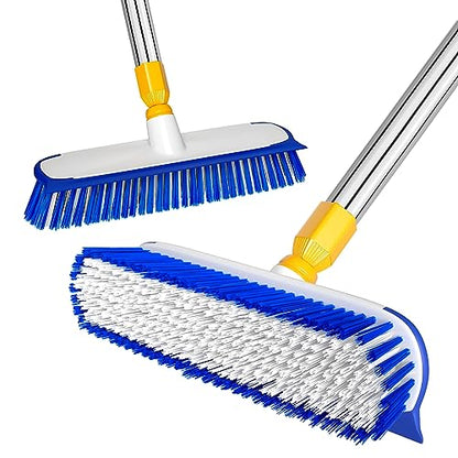 55" Extendable Floor Scrub Brush, 12" Wide Heavy-Duty 2-in-1 Scrub & Squeegee Deck Brush for Tile Grout Shower Floor, Kitchen, Restaurant, Patio & Garage Cleaning - color: Blue&white