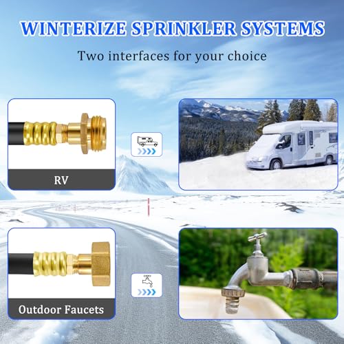 RV Winterizing Blowout Adapter Kit with Valve for Sprinkler Camper | Air comp quick connect plug,3/4" garden hose faucet,antifreeze for motorhomes/boats/travel trailers, brass,lead-free,18"