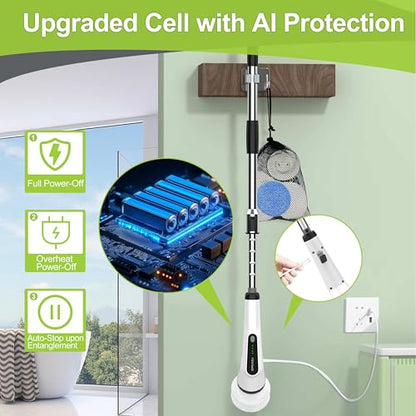 Dreazu Electric Spin Scrubber, 10-in-1 Shower Scrubber & Retractable Long Handle, 44 lbs High-Torque & Variable Speed Shower Cleaning Brush for Bathroom,Toilet, Bathtub, Kitchen, Tile Floors - color: White&black