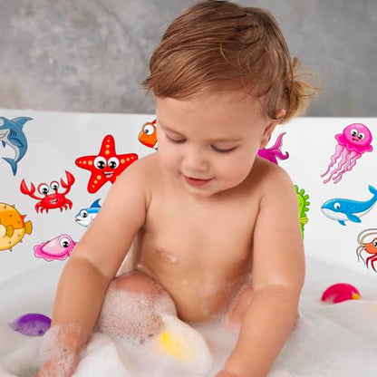 20 Pcs Non Slip Bathtub Stickers Submarine Sea Creature Anti Slip Decals Adhesive Turtle Fish Jellyfish Bathtub Appliques with Scraper for Shower and Bath(Color A) - color: Color a