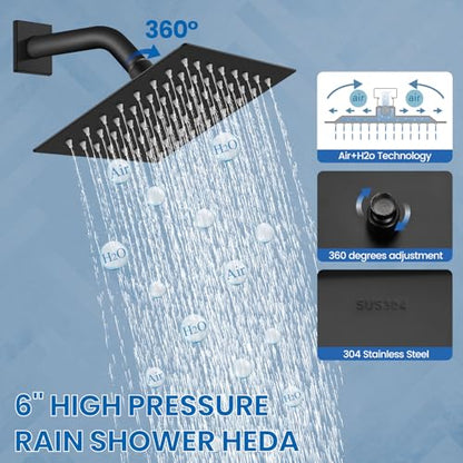 Airuida Shower Faucet Set,6 Inch Shower Valve Kit,Matte Black | Male Threads,Rough-in Valve Shower Trim Kit,Single Handle Control Shower Set - color: Matte Black, size: 6 Inch