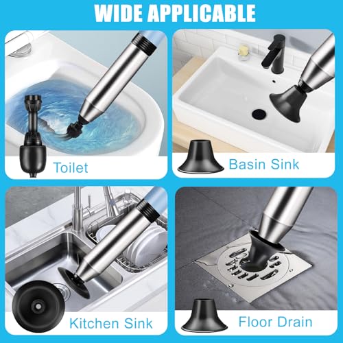 Electric Toilet Plunger, Blue One-Touch High Pressure Air Drain Blaster with Real-Time Barometer & Multi-Accessory Kit, Heavy Duty Automatic Drain Unclogger for Toilets, Sinks, Tubs, Pipes - size: Electric Toilet plunger-Blue