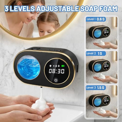 Automatic Soap Dispenser, 320ML Touchless Smart Hand Soap Dispenser, 3 Adjustable Soap Levels, Rechargeable Wall Mounted Electric Foam Soap Dispenser for Bathroom Kitchen Office (Black - T1) - color: Black - T1