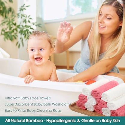 JEFFSUN Baby Washcloths 12 Pack,Super Soft Face Towels,10''x10'',White+Pink | 100% Viscose,Gently Wash Face and Body,Skin Friendly,Easy Rinsed,Hanging Loop,Quick Dry,Newborn Kid Toddler Bath Shower Gifts - color: White & Pink, size: 10x10 inch-12 Pack