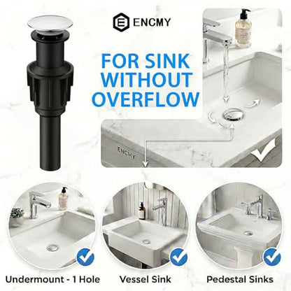 Bathroom Sink Drain Without Overflow- Chrome Pop up Drain for Bathroom Vanity Vessel Sink Drain Stopper - Anti-Clog Pop-up Plastic Drain with Hair Catcher Strainer - color: Chrome