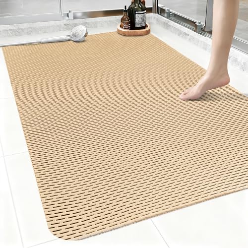 Non Slip Shower Mat: 35"x24" Extra Large Shower Mats for Inside Shower,Trimmable PVC Anti Slip Shower Stall Mats, No Odor, Quick Drying Shower Mats for Floor, Bathroom, Home, Kitchen, Hotel - color: Khaki, size: 35" x 24" (Rectangular)